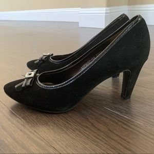 Satin Black Heels with Bow